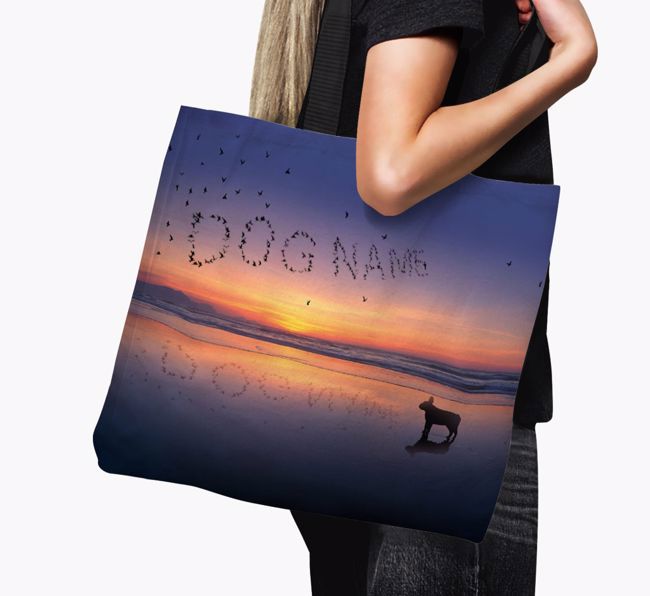 Canvas Bag 'Sunset Beach' with {breedFullName} Silhouette